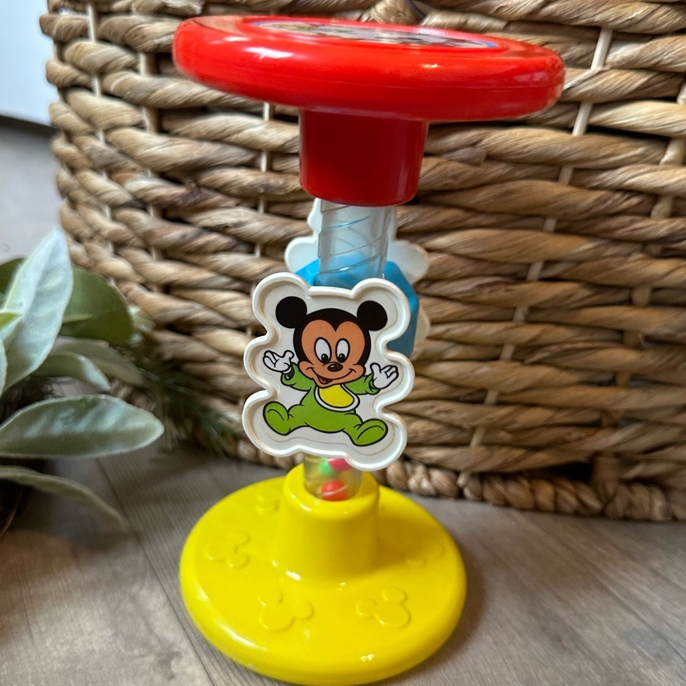 Vintage Disney Mickey Mouse Donald Duck Baby Toddler Learning Toy Flip Spin Roll